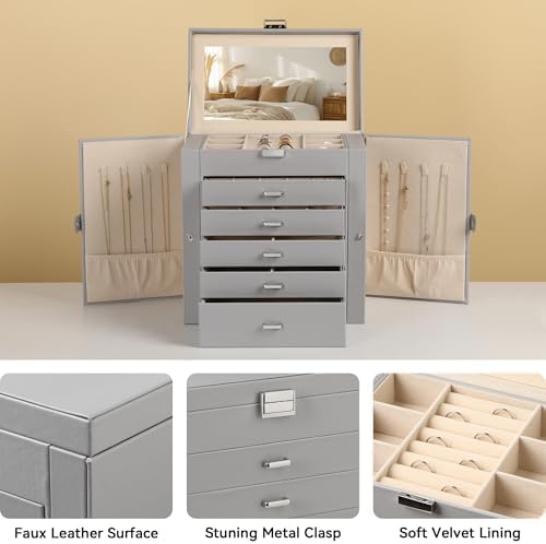 Frebeauty 6-Layer Jewelry Box for Women,Large Jewelry Organizer with Drawer - Image 4