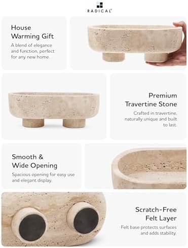 Radicaln Marble Oval Bowl with Stand 10" Decorative Bowl for Table Decor - Image 5