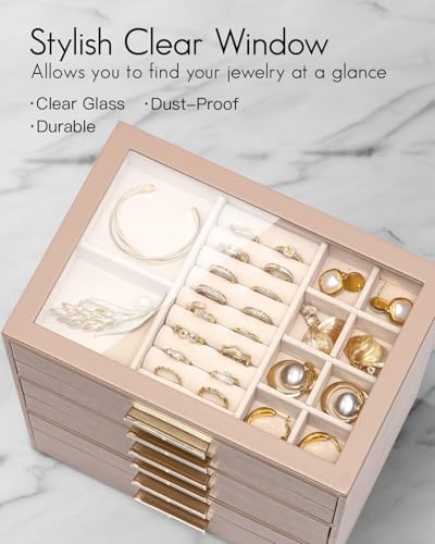VLANDO Jewelry Box Organizer, 7-Layer Storage Drawers, Glass Window, Modern - Image 6