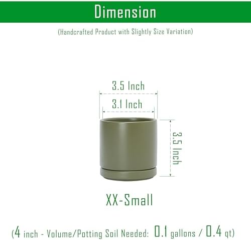 D'vine Dev 3.5 Inch Ceramic Planter Pot, Olive, 94-O-A-J - Image 2