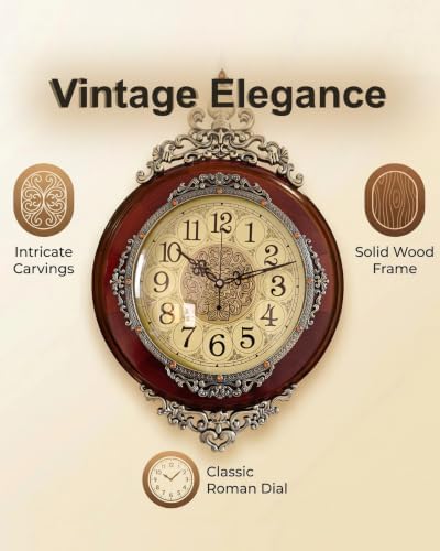 Vintage Wall Clock for Living Room Decor,25"H x 13"W Analog Clocks Silent - Image 3