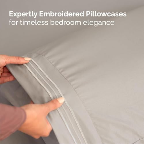 Cal King Size 4 Piece Sheet Set - Breathable & Cooling Sheets - Light Grey - Image 6