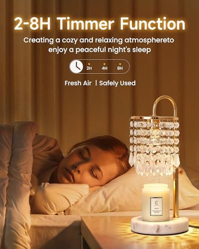 Candle Warmer Lamp with Timer Dimmer and 3 Bulbs, Candle Lamp Warmer with Marble Base for Adjustable Height, Crystal Candle Lamp for Jar Candles, House Warming Gifts Home Room Decor, French Gold - Image 4