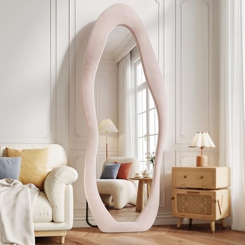 Koonmi Pink Mirror Full Length 71"x30", Wavy Full Body Mirror by KOONMI