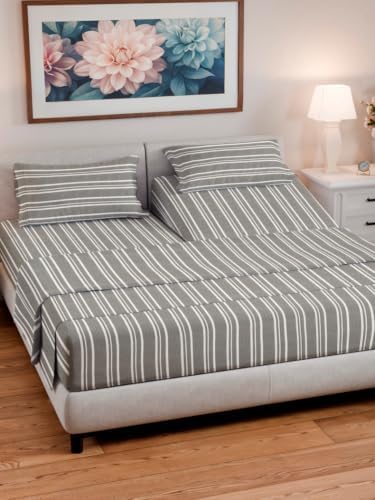Flex Top Split Head King 4 Piece Sheet Set - Soft & Cooling - Grey Stripes - Image 2