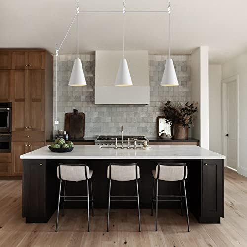 White Plug In Pendant Lights Kitchen Island,Dining Room Light Fixtures Over Table 1 Pack with Cone Metal Shade, Modern Farmhouse Mini Chandeliers with Cord On/Off Switch Hanging Lighting for Sink - Image 3