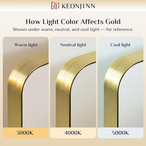 Keonjinn 48 x 24 Inch Brushed Gold Bathroom Mirrors for Over Sink - Image 4