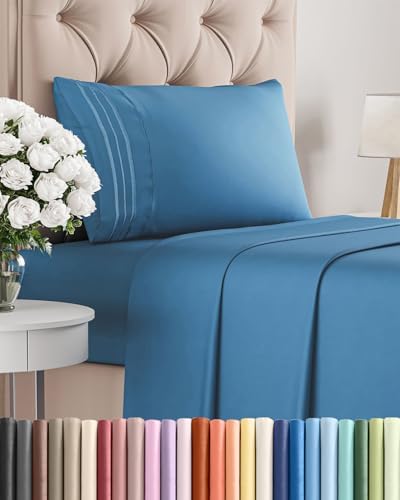 Twin Size 3 Piece Sheet Set - Breathable & Cooling Sheets - Denim Blue by CGKUnlimited