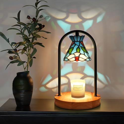 Cherry Blossom Tiffany Candle Warmer Lamp, Fixed Arch Wood by GlassCharms