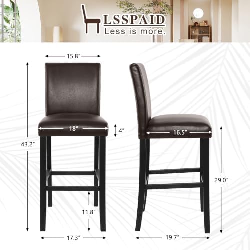 LSSPAID Bar Stools Set of 4, Dark Brown PU Leather 29 Inch Barstools - Image 2