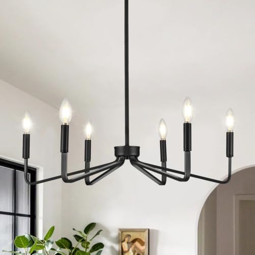 6-Light Black Dining Room Chandelier, 26in Industrial Pendant Light by ACANER