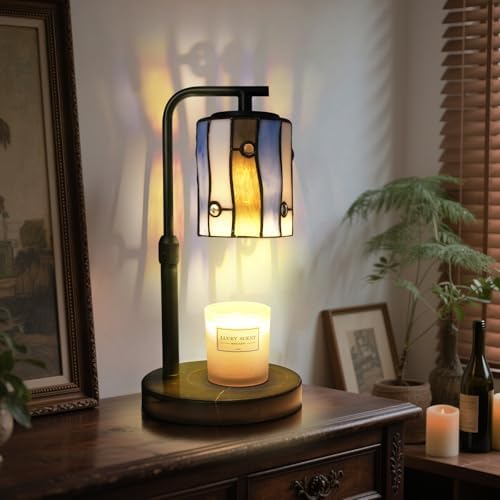 Blue Tiffany Candle Warmer Lamp, Adjustable Height Marble by GlassCharms