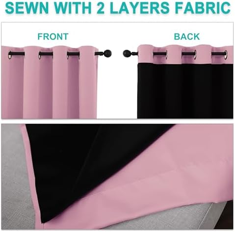 NICETOWN 100% Blackout Curtains with Black Liners, Thermal Insulated Full Blackout 2-Layer Lined Drapes, Energy Efficiency Window Draperies for Bedroom (Crystal Pink, 2 Panels, 52-inch W by 63-inch L) - Image 5