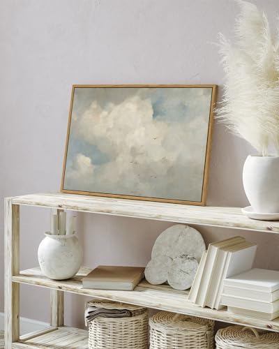InSimSea Framed Canvas Wall Art Vintage Decor, Home Decor Classical Oil Paintings Sky Cloud Prints, Vintage Landscape Large Wall Art for Living Room Bedroom Bathroom Home Office Decor, 16"x24" - Image 3