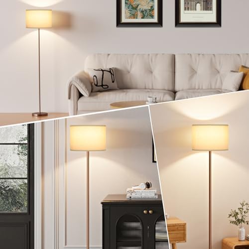 Ambimall 60'' Modern Floor Lamp with Shade, Tall Lamps for Living Room, Bedroom, Office, Dining Room, Beige Shade with Brown Pole(Without Bulb) - Image 5