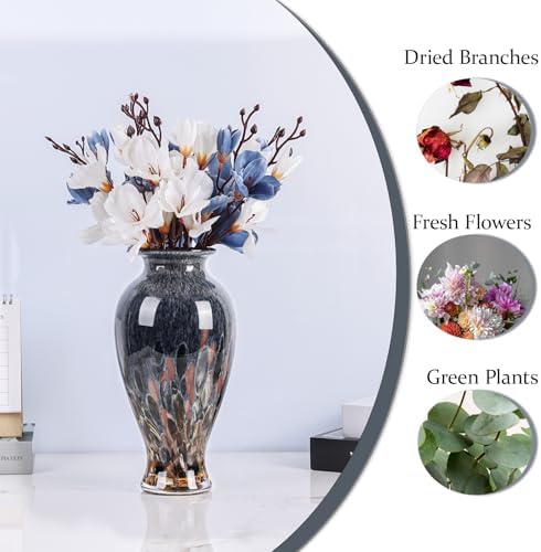 11.8" Tall Glass Vase Beautiful Hand Blown Glass Vase Modern Art Home Decor, Wide Mouth Colorful Vases for Mantle Dining Table Centerpiece, Entryway Living Room Wedding Decoration (Amber) - Image 3