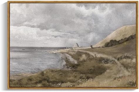 InSimSea Framed Canvas Wall Art, Vintage Decor - Coastal Landscape, Seaside Painting - Rustic Decorations for Living Room & Bedroom, 24"x36" by InSimSeaArt