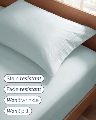 Twin Size 3 Piece Sheet Set - Comfy Breathable & Cooling Sheets - Ice Blue - Image 5