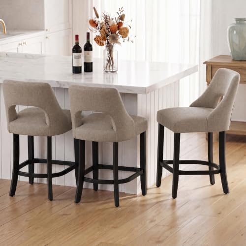 UVV Bar Stools Set of 2, Upholstered Counter Height Bar Stools, Modern Counter Stools with Wood Legs for Kitchen Island Dining Room Bar, Khaki-Black Legs - Image 4