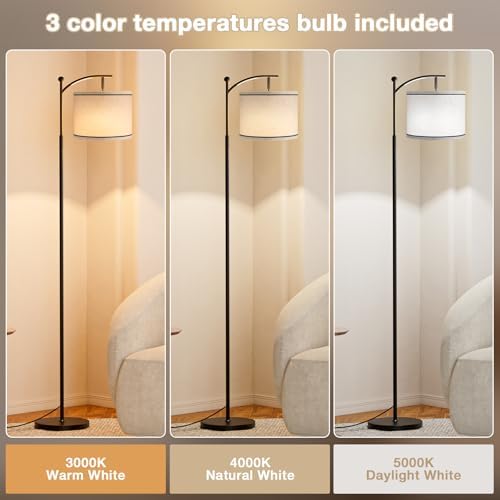 Ambimall 60" Floor Lamp for Living Room with 3 Color Temperatures, Beige Lampshade with Black Stripes, Tall Lamp for Bedroom Office, 9W Bulb Included - Image 3