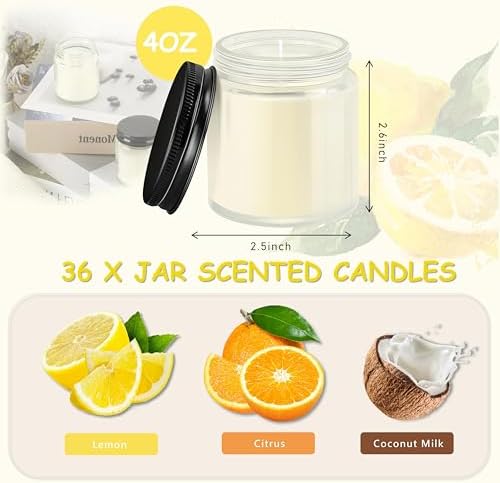 ACITHGL 36 Pcs 4oz Mini Mason Jar Candles Small Scented Candles Bulk Aromatherapy Ideal Souvenir Favors for Wedding Birthday Party (Lemon, Citrus, Coconut Milk, Black) - Image 2