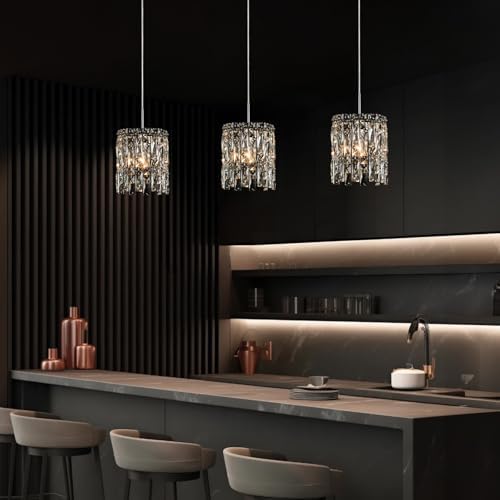 Modern Chrome Crystal Pendant Lights for Kitchen Island Set of 3 - Image 2