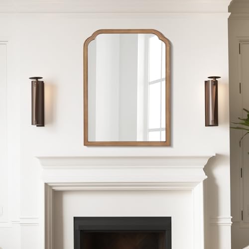 WallBeyond 28" x 40" Wood Bathroom Mirror for Wall Mounted, Rustic Rounded Corner Vanity Mirror for Entryway, Living Room or Bedroom Home Decorative [28" x 40" Honey-Colored] - Image 4