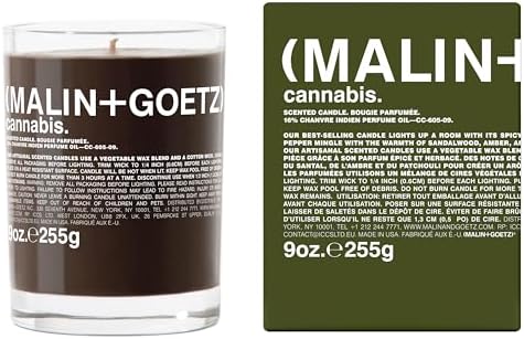 MALIN+GOETZ 9oz Scented Candle | Hand-Poured Soy Wax with Unique Fragrance Blends | Clean-Burning, Vegan & Cruelty-Free | Bergamot, Sage, Otto, Tomato, Strawberry, Cannabis, Dark Rum & Leather by Unknown