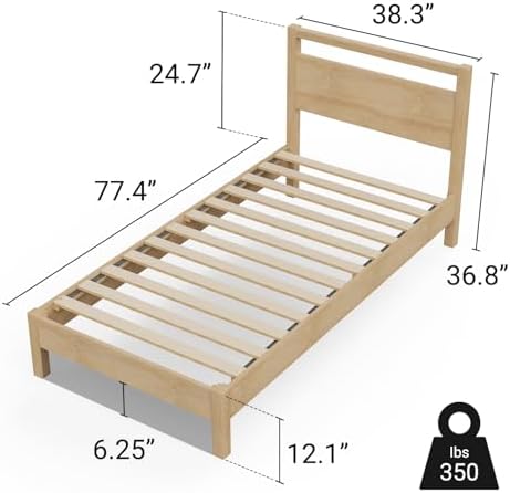 LIFEMENT Signature Wood Platform Bed Frame with Headboard, Essential, Noise Free, Under Bed Storage, No Box Spring Needed, Easy Assembly (Natural, Twin) - Image 2
