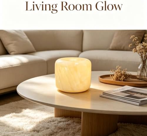 Marble Lamp Luxury Stone Table Lamp Type-C Rechargeable Touch Night Light Small Bedside Lamp Cordless Ambient Light for Home Decor, Bedroom, Living Room & Office (Yellow Jade) - Image 7