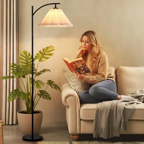 Floor Lamp with Pleated Linen Lampshade, Modern Flower Floor Lamp for Living Room Arc Standing Lamp, Gold Tall Lamp for Bedroom Office Dining Room, E26 Bulb Included - Image 2