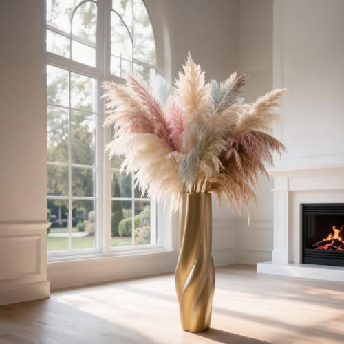 Gold Floor Vase, 24 Inch Tall Resin Home Decor Vase, Tall Floor Vases for Living Room, Office, Bedroom Decor with 5" Opening for Dried Pampas Grass, Branches & Feathers by Luystoka