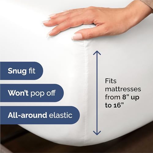 Split King Size 5 Piece Sheet Set - Breathable & Cooling Sheets - White - Image 3