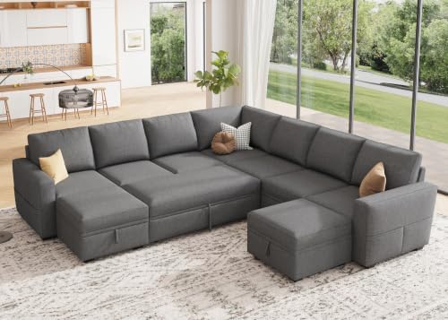 HONBAY Modular Sectional Sleeper Sofa with Pull Out Couch, Oversized U Shaped Sleeper Pull Out Bed with Storage Sectional Couches for Living Room - Dark Grey by HONBAY