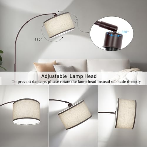 Floor Lamp for Living Room，Arc Floor Lamp with Adjustable Lamp Head Tall Pole Standing Lamp with On/Off Pedal Switch Over Couch Arched Reading Light for Bedroom Study Room 8W LED Bulb Included （Brown） - Image 2