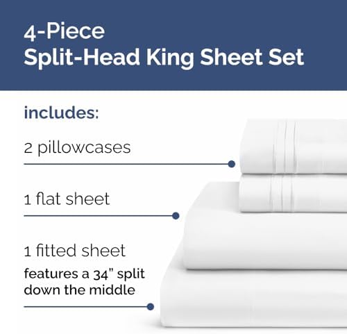 Flex Top Split Head King 4 Piece Sheet Set - Ultra-Soft, Breathable - White - Image 2