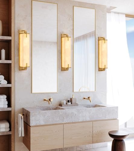 Modern Marble Wall Sconce Natural Alabaster Sconce, 23.6in Gold - Image 3
