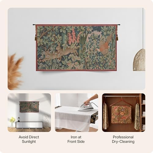 William Morris Hare and Pheasant Tapestry Wall Hanging 20 x 34 in - Image 7