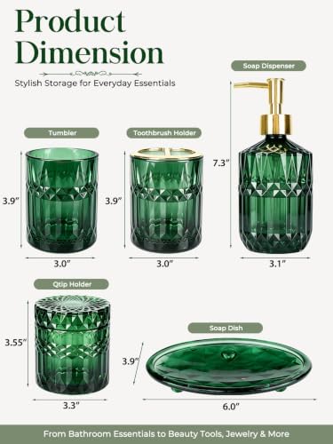 Haturi Dark Green Bathroom Accessories Set, Glass Bathroom Set, 5 Pcs - Image 3