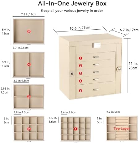 Frebeauty 6-Layer Jewelry Box for Women,Large Jewelry Organizer with Drawer - Image 3