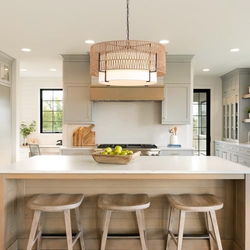 6-Light Large Rattan Chandelier for Dining Room, 25.6" Boho Pendant Light - Image 7