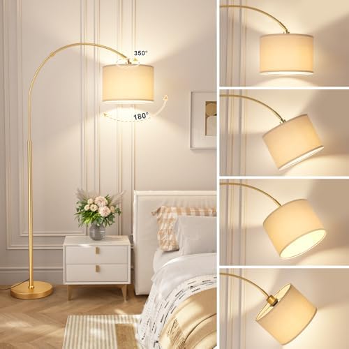 Ambimall Dimmable Arc Floor Lamp with Remote, Color Temp Adjustable, Gold - Image 5