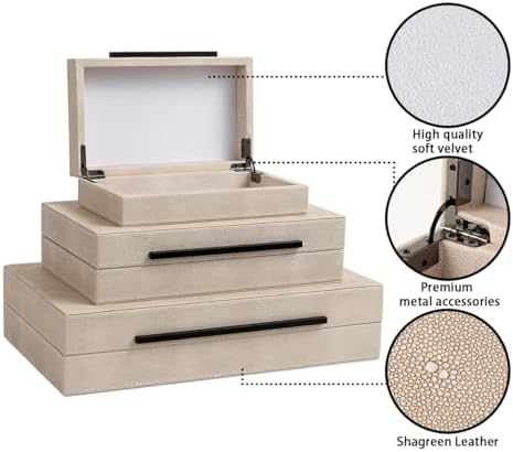 Decorative Boxes with Lids, Set of 3 Faux Leather Decorative Box, Large Modern Decorative Boxes with Lids for Home Decor, Photo Boxes, Organizer Box (Ivory) - Image 3