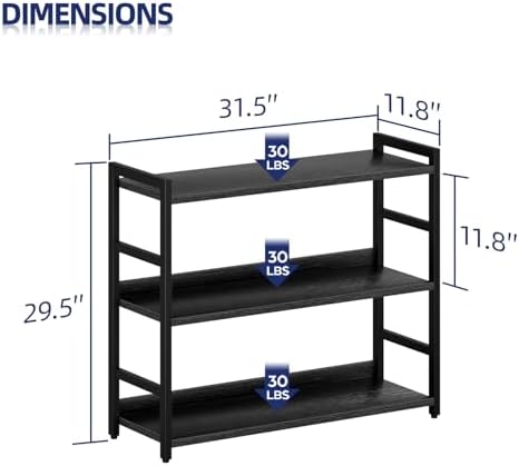 NUMENN Wide Bookshelf, 3 Tier Freestanding Shelving Unit, Black - Image 3