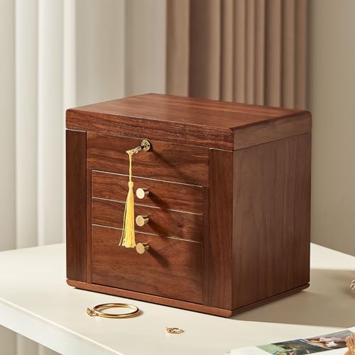 Black Walnut Wooden Jewelry Box for Women, 4 Layer - Image 2