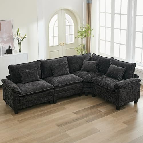 URRED Oversized Modular Sectional Sofa，Black：116" V Shaped by URRED
