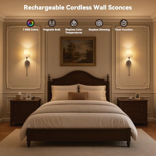 Battery Operated Wall Sconce, Brown and Beige Shade, Set of 2 - Image 2