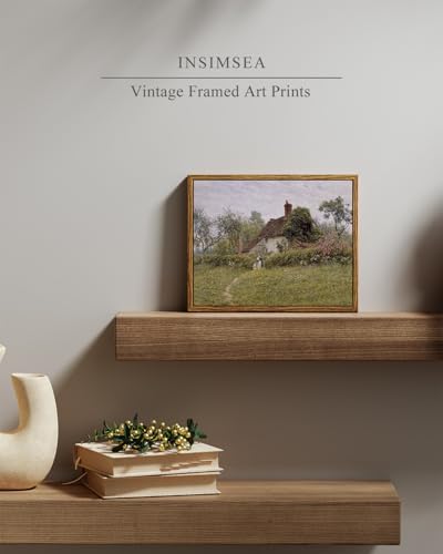 InSimSea Framed Canvas Wall Art Vintage Decor, Classical Landscape Watercolour Painting Canvas Prints Rustic Room Wall Decor Living Room Badroom Farmhouse Bathroom Decorations, 8"x10" - Image 2