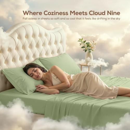 Queen Sheets Set, 4 Pieces 16" Deep Pocket Hotel Luxury Bed Sheets, Sage - Image 4