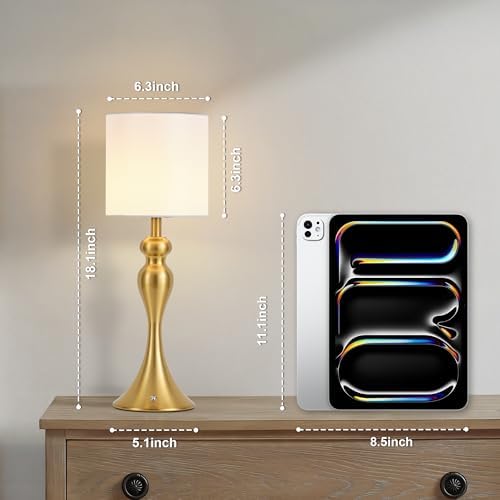 Cordless Table Lamp Rechargeable, Battery Fabric Bedside Touch Light, Brass - Image 2